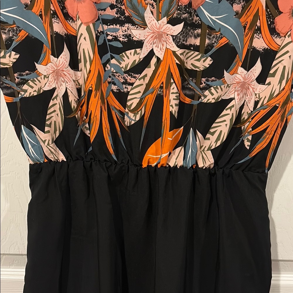 NWOT Floral Black and Orange elastic waist Women's Dress - Picture 7 of 13